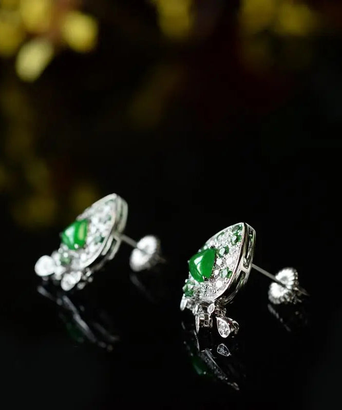 Boucles d'oreilles à pampilles uniques en argent sterling, zircon vert et calcédoine glacée WO005