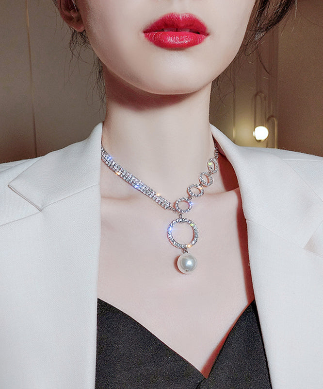 Legierung Anhänger Weiße Perle Halskette Quaste Zirkon Einzigartige