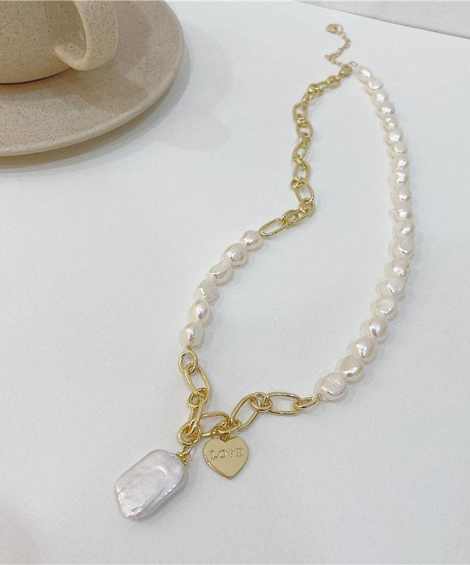 Anhänger Overgild Weiß Unikat Halskette Perle Kupfer Asymmetrisch