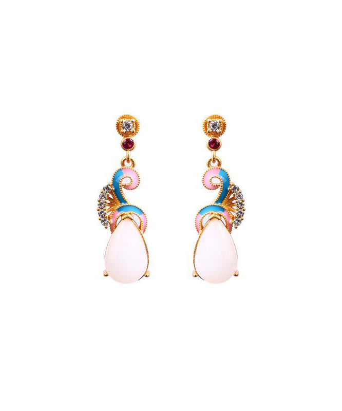 Boucles d'oreilles pendantes vintage en jade bleu antique et zircon avec nuages de bon augure KX1066