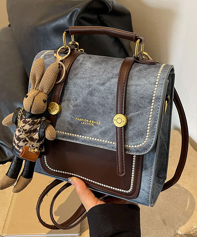 Vintage Denim Blau Patchwork Zirkon Umhängetasche MM035