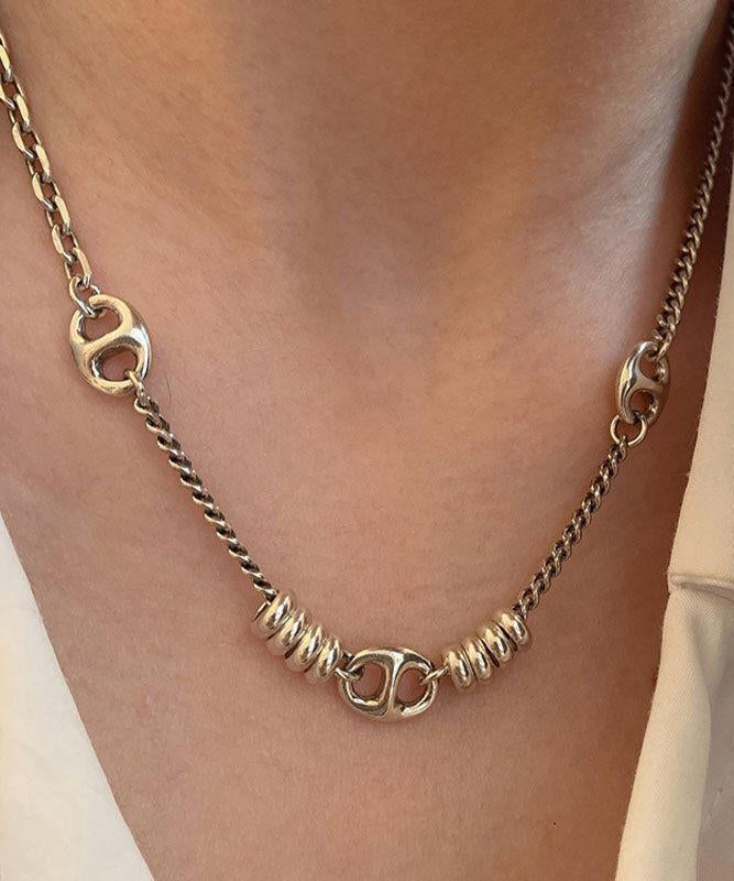 Halskette mit Patchwork-Anhänger aus Edelstahl im Vintage-Stil, goldfarben, PO005