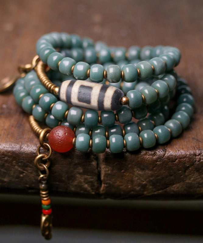 Vintage Grünes Kupfer Bodhi Perlen Quaste Charm Armband RG011
