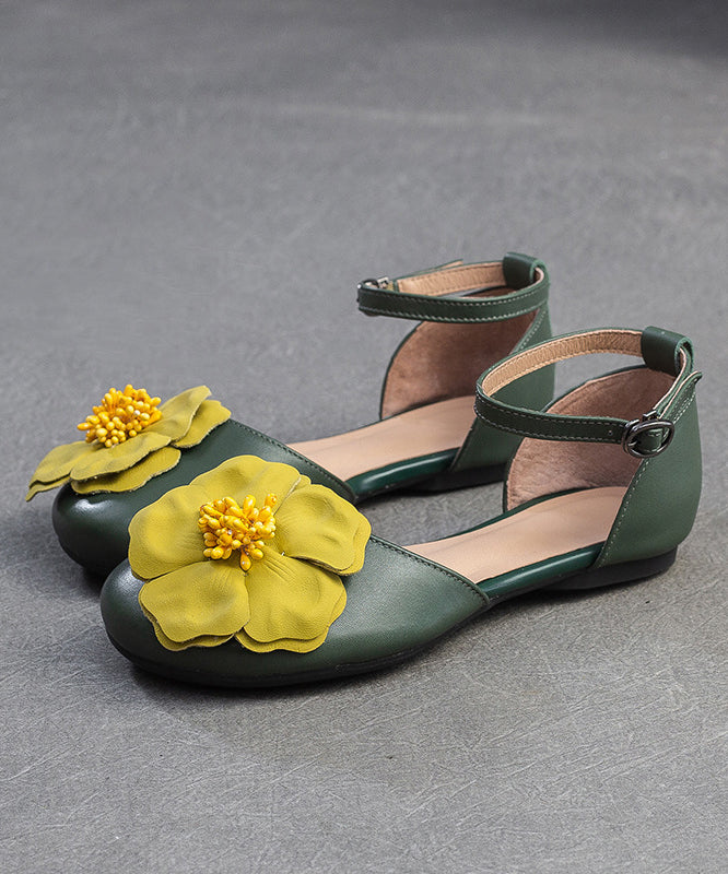 Sandales plates à boucle verte et bride à motif floral vintage