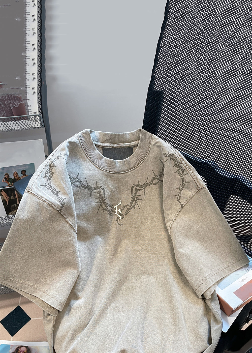 Vintage Khaki O Neck Print Solide Baumwolle Herren T shirt Sommer YL006