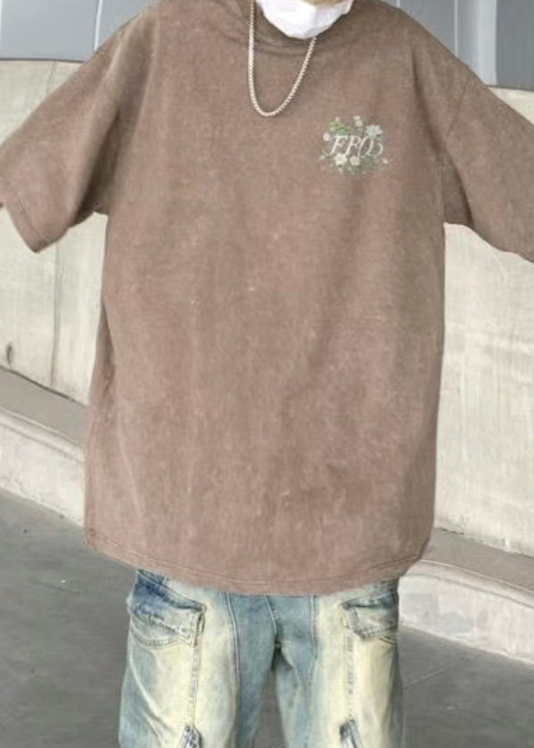 Khakifarbenes, gemütliches Halb-T-Shirt aus Baumwolle für Herren mit Vintage-Ärmeln