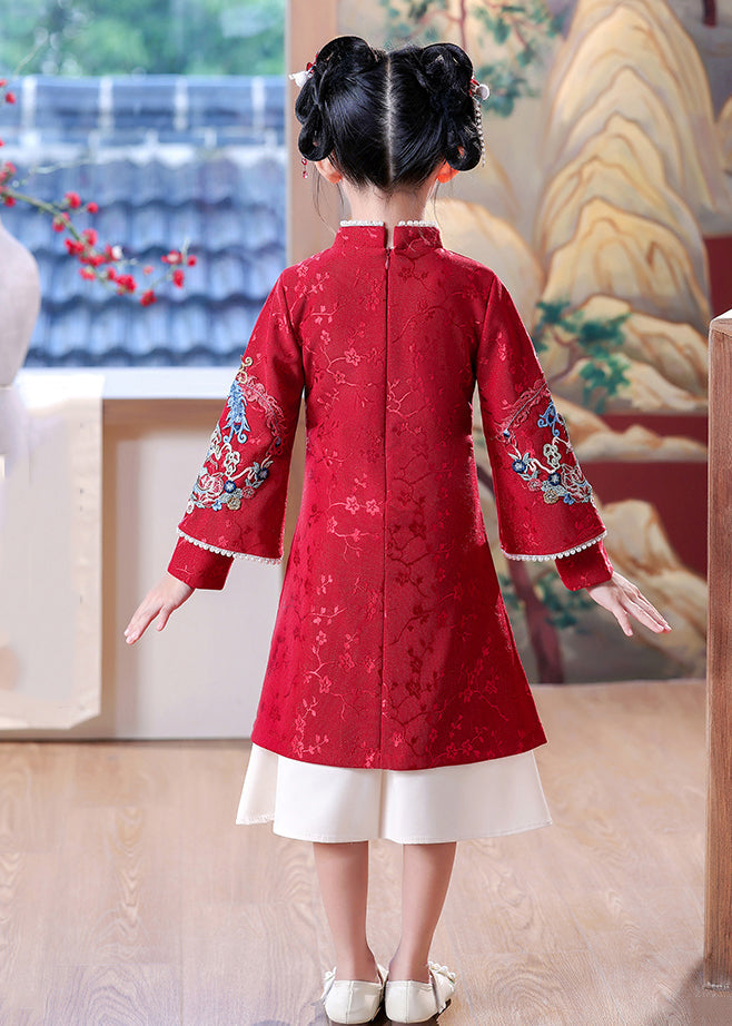 Robes longues à col et ouverture latérale pour filles, style vintage, mûre