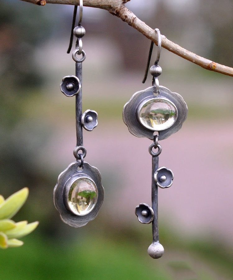 Boucles d'oreilles pendantes vintage en argent sterling violet avec pierres précieuses en cristal YI010