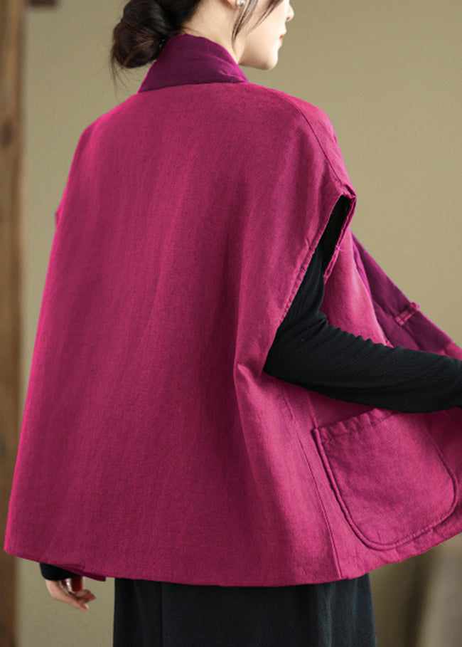 Vintage Rose V Neck Pockets Patchwork Fine Cotton Filled Vest Sleeveless RU013