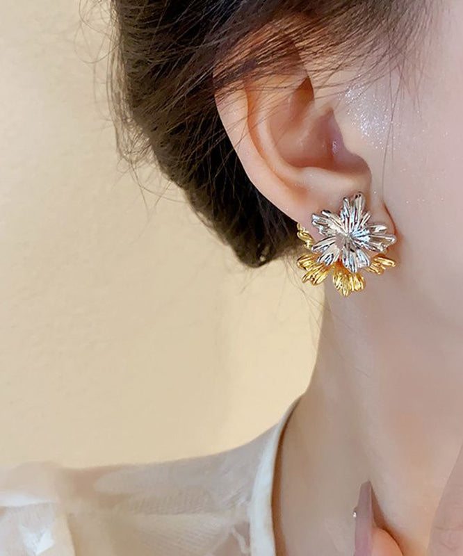 Boucles d'oreilles à tige florales Vogue Colorblock en cuivre plaqué argent QZ004