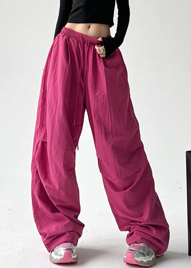 Pantalon droit en polaire chaud uni avec poches rouges et ceinture nouée Vogue, printemps TA063