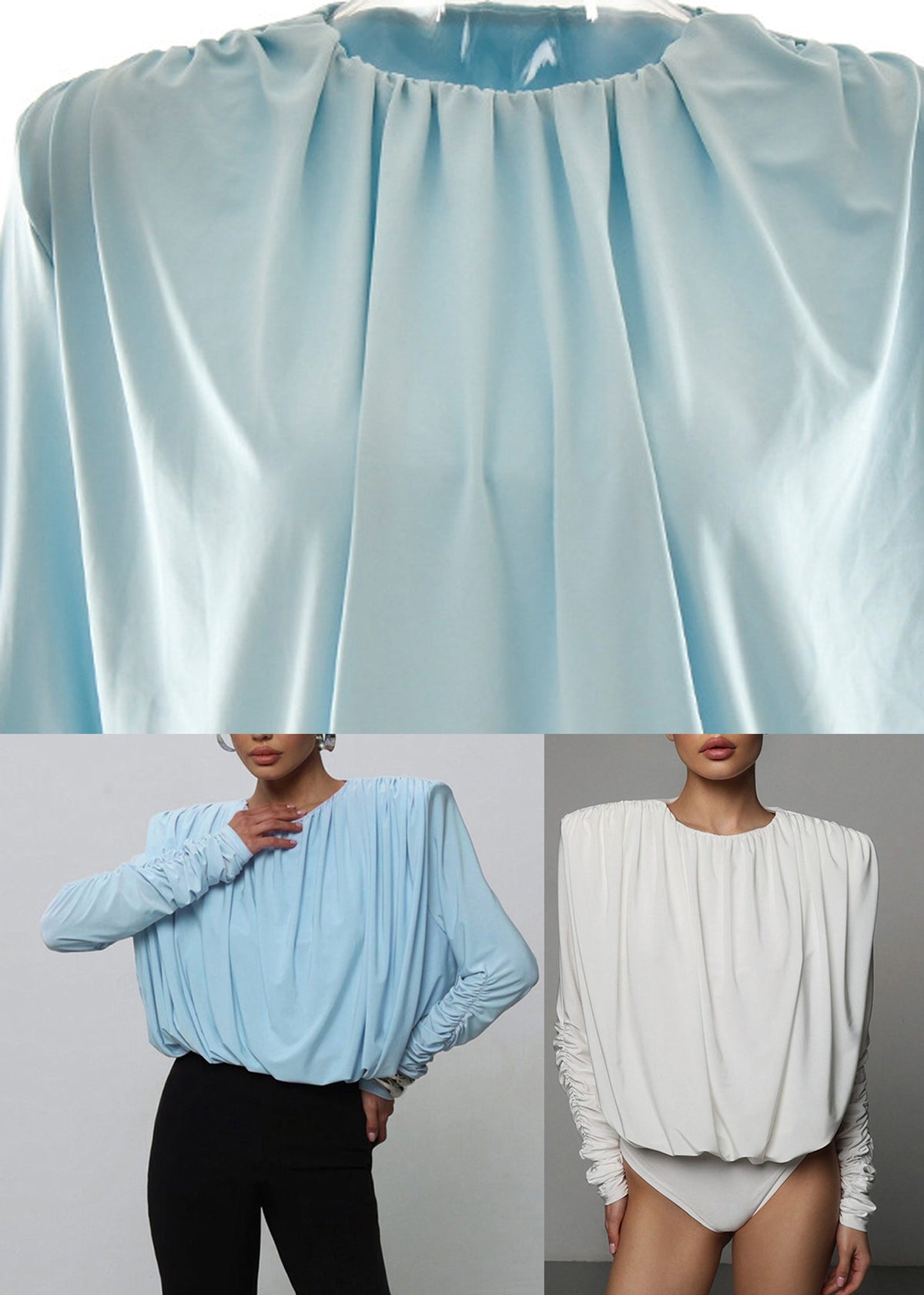 Bodysuit White Wrinkled Patchwork Solid