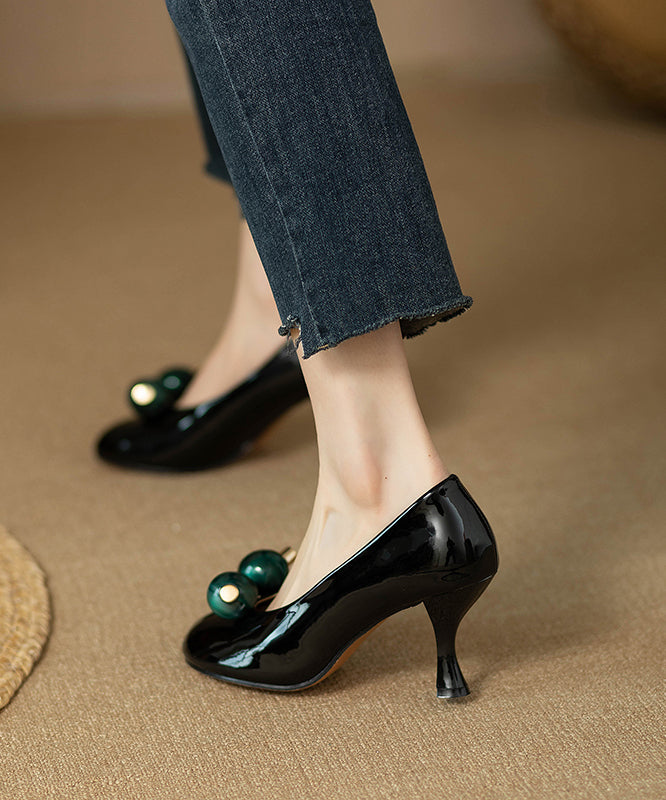 Damen Ball verzierte Spleißen Stiletto Heels Schwarz Kunstleder QK046