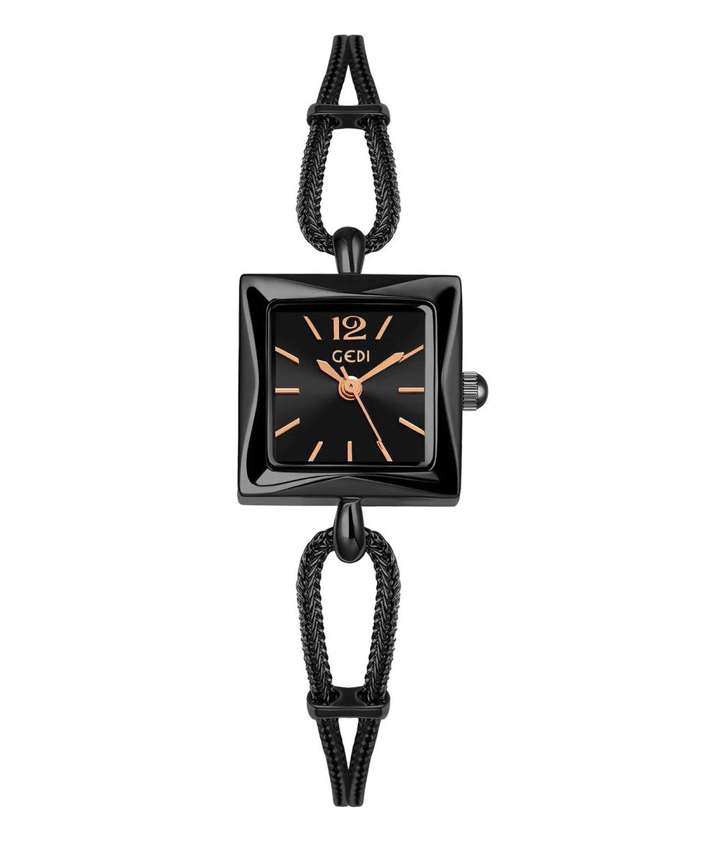Montres carrées en alliage et cristal noir pour femmes, chaîne Hardlex