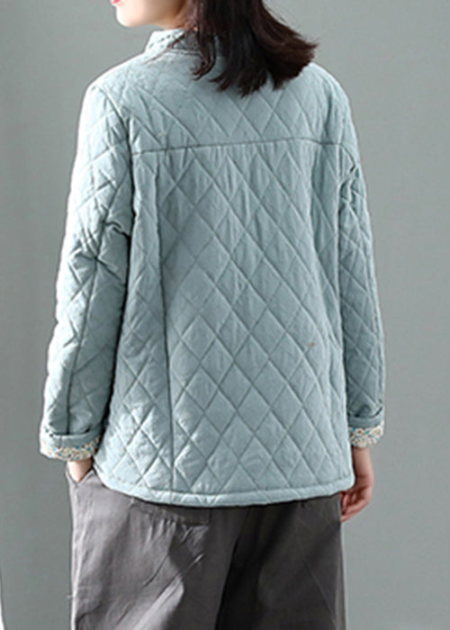 Frauen Blau Stehkragen Plaid Taste Dicken Parka Winter QG031