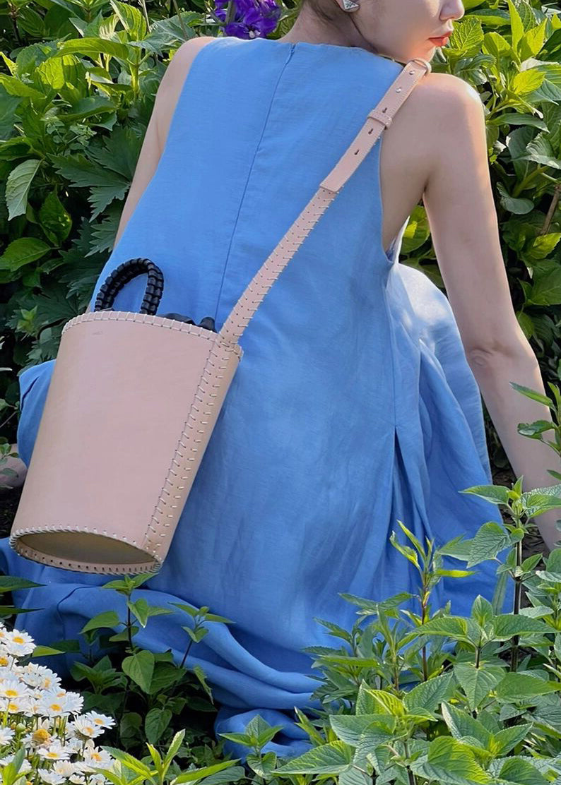 Blaues Maxikleid aus ärmelloser Baumwolle mit Reißverschluss für Damen XX084