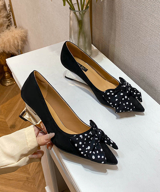 Splicing Wedge Toe Black Pointed Bow Suede Shoes Women
