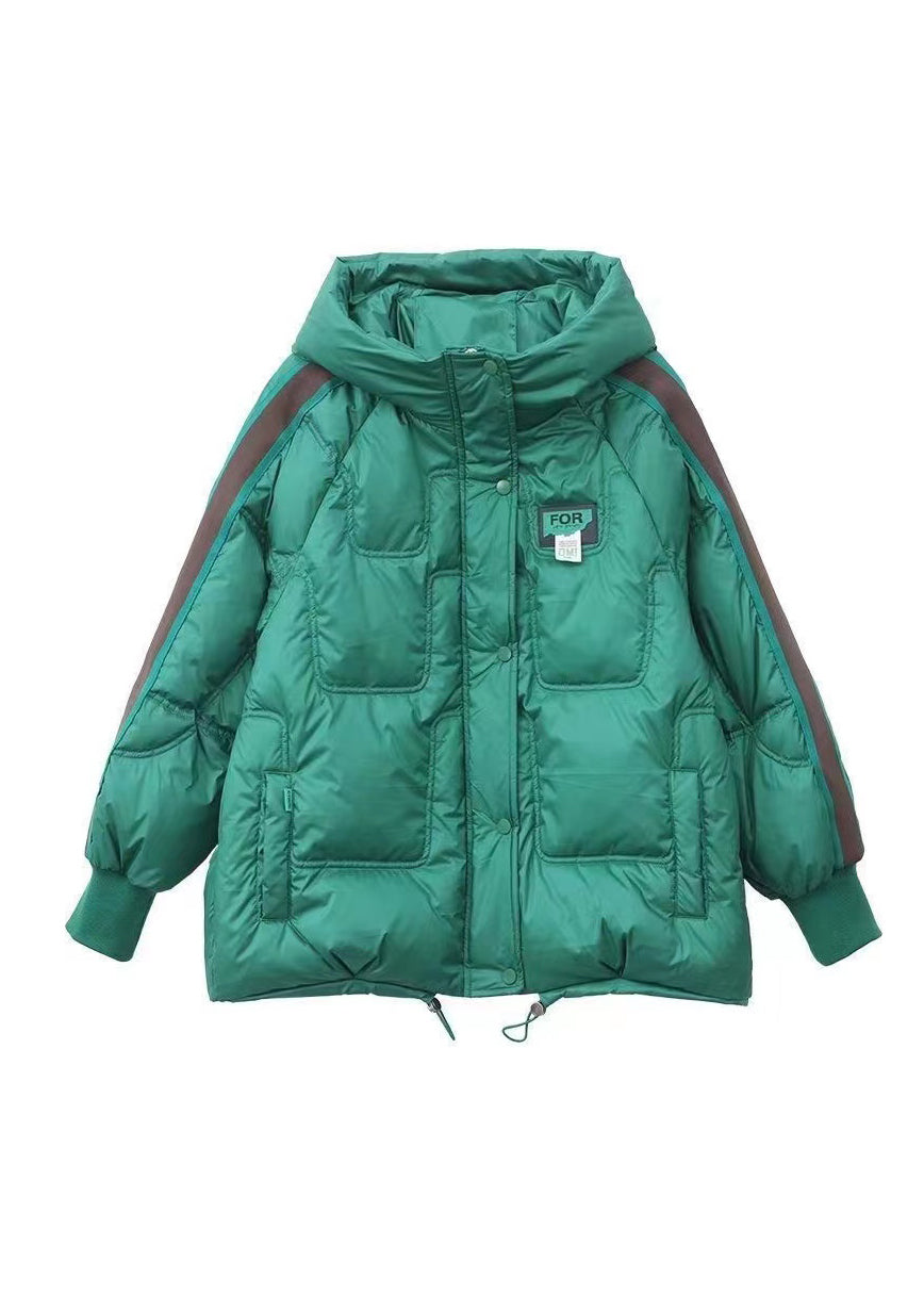 Vestes à capuche vertes en coton fin avec poches zippées pour femme, hiver TD037