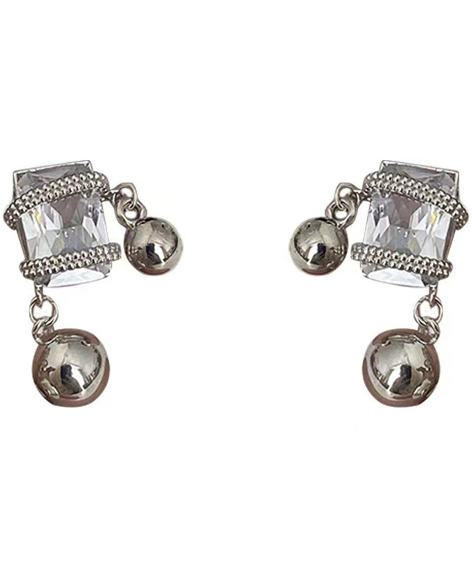 Women Grey Alloy Zircon Crystal Gem Stone Drop Earrings PO075