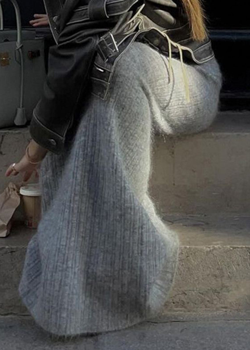 Jupe portefeuille en tricot taille haute grise pour femme, printemps YP037