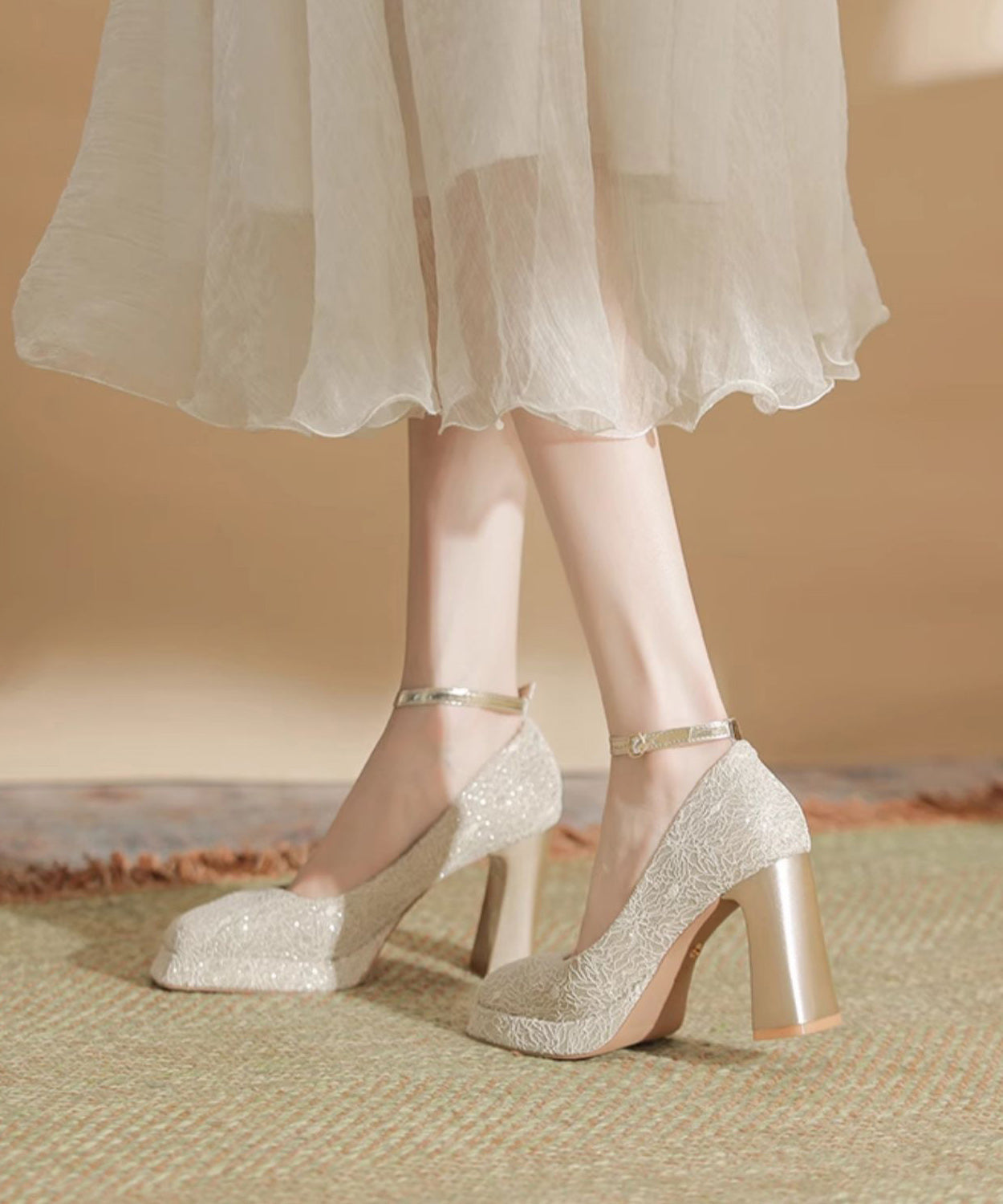 Leder Heels Champagner Spleißen Hohe Frauen Faux Chunky