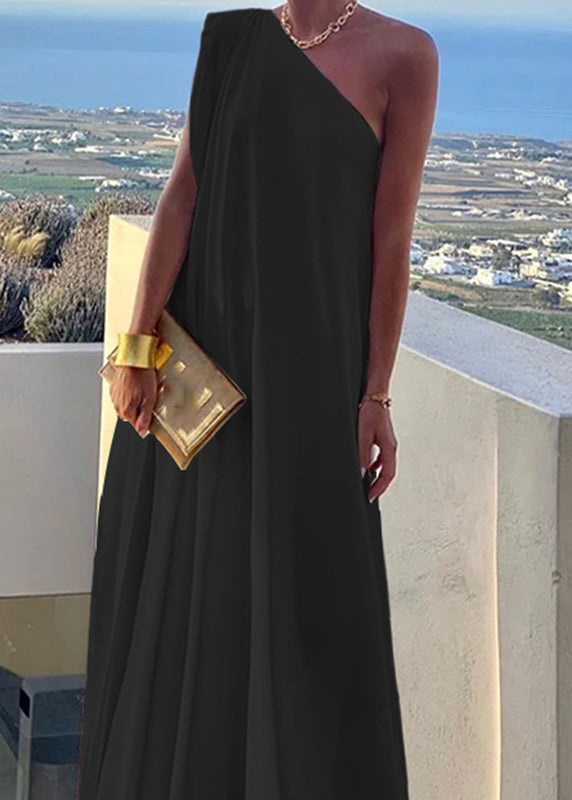 Women's Shoulder White Summer Solid Dress One Long