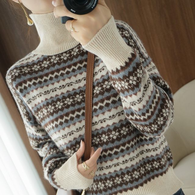 Turtleneck Geometric Patterned Sweater