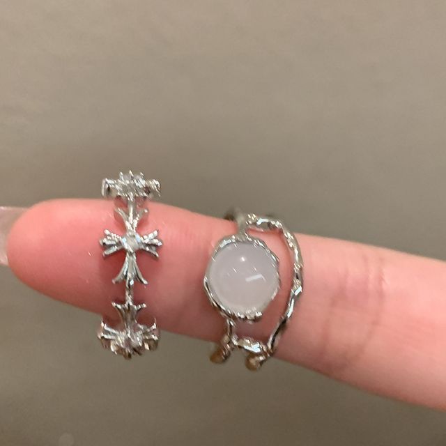 Moonstone / Set Cross Open Ring Faux