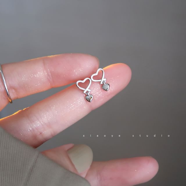 Earring Drop Heart Silver Sterling