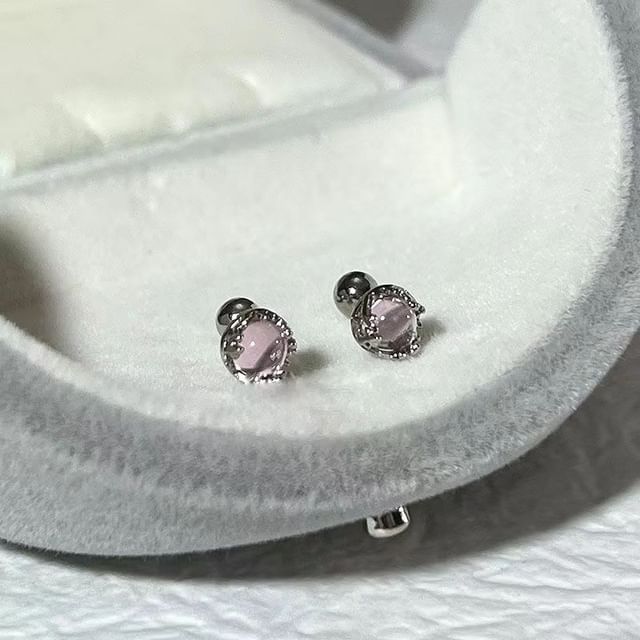 Faux Silver Earring Sterling Gemstone Barbell