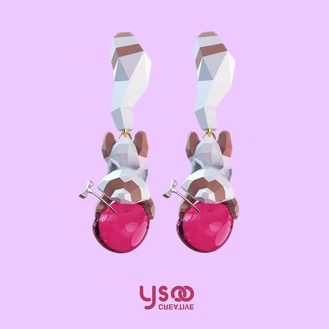 Cherry / Clip-On Raccoon Earring Stud Ear