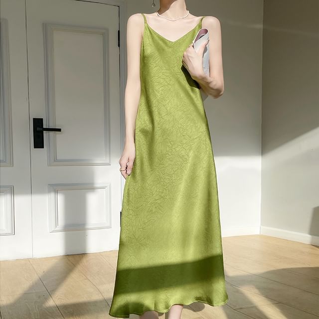 Spaghetti Strap V-Neck Print Maxi A-Line Dress