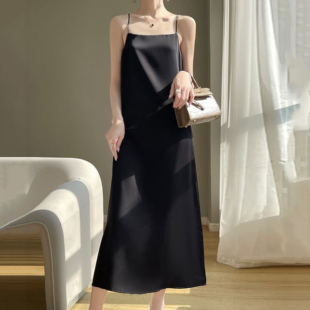 Spaghetti Strap Plain Maxi A-Line Dress