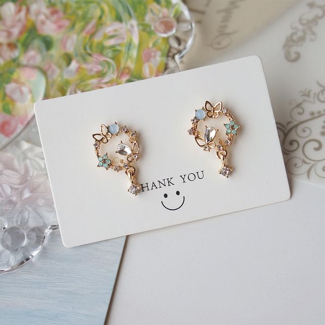Earring Drop Butterfly Alloy Rhinestone