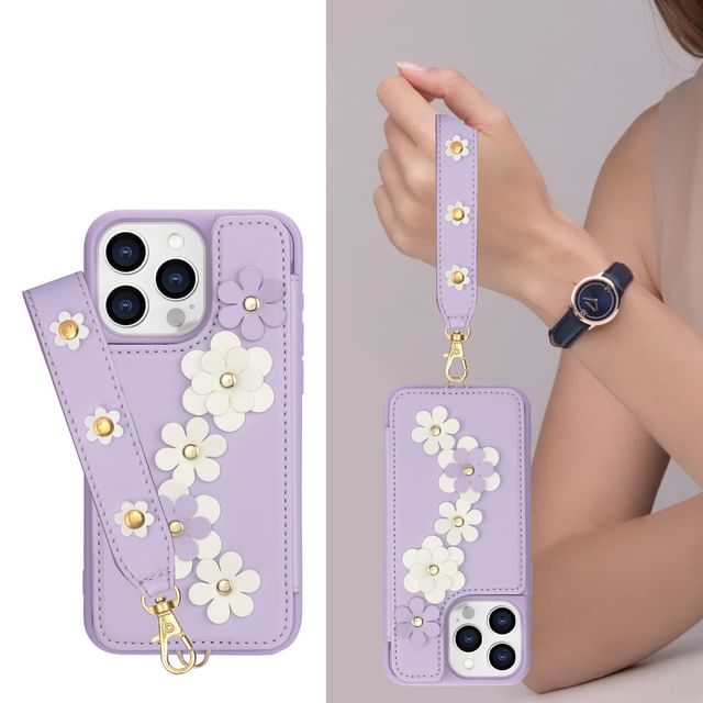 Faux Case Leather Floral Phone