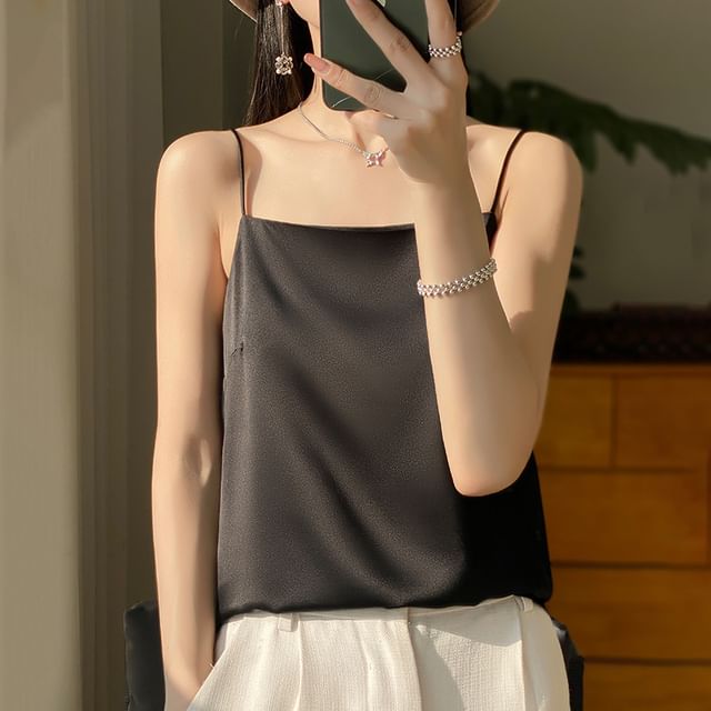 Square Neck Plain Satin Cami Top