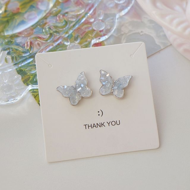 Butterfly Crystal Stud / Ear Faux Earring Clip-On