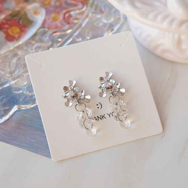 Earring Floral Drop / Clip-On Rhinestone Crystal Faux