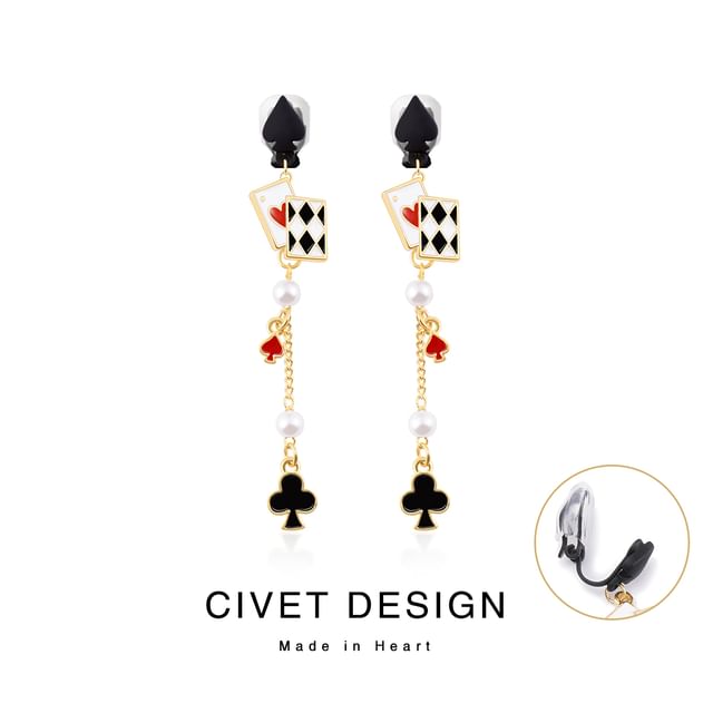 Earring Cuff / Stud Silver Ear Sterling Card Print Poker