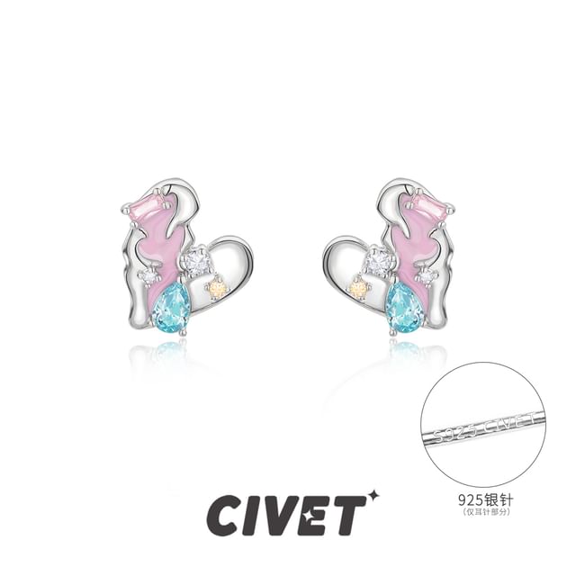 / Heart Earring Cuff Ear Sterling Panel Silver Stud