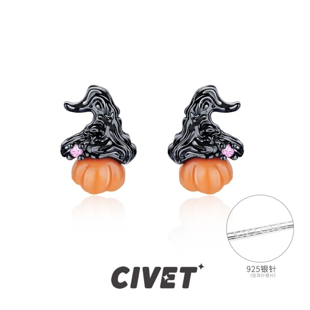 Halloween Silver Pumpkin / Ear Stud Phantom Earring Cuff Sterling