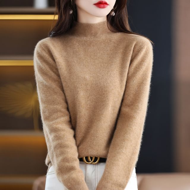 Mock Neck Plain Sweater
