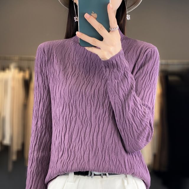 Long Sleeve Crew Neck Plain Texture Sweater