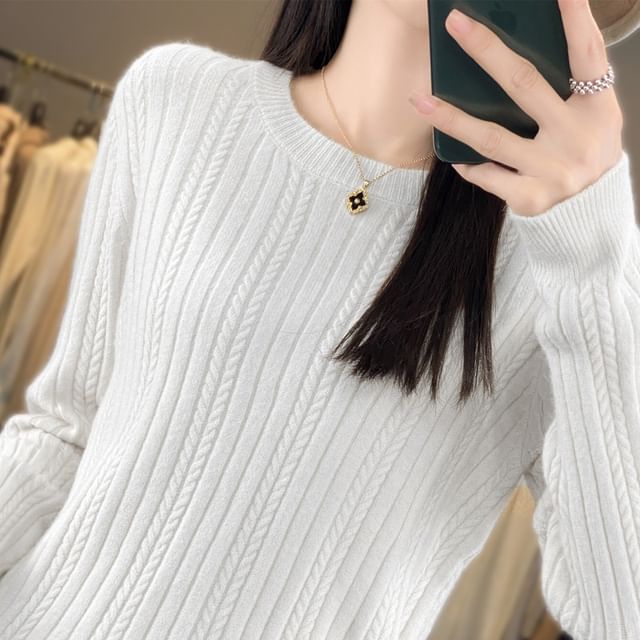 Crewneck Ribbed Plain Sweater