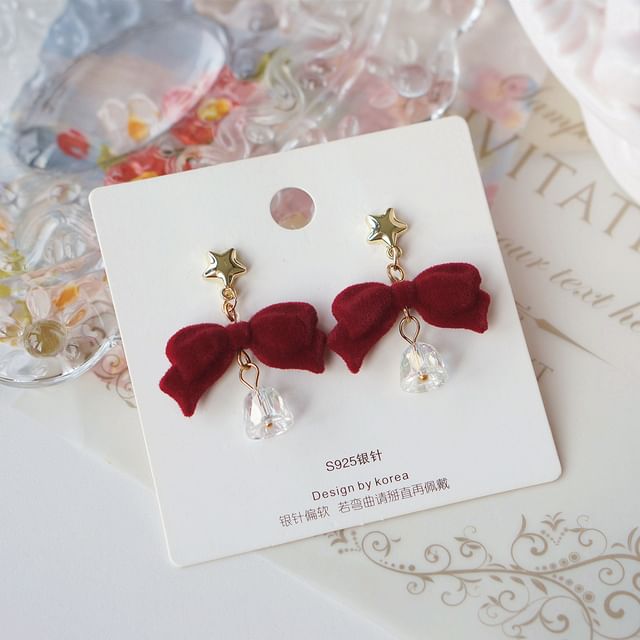 Dangle Alloy Flocking Earring Bow Bell