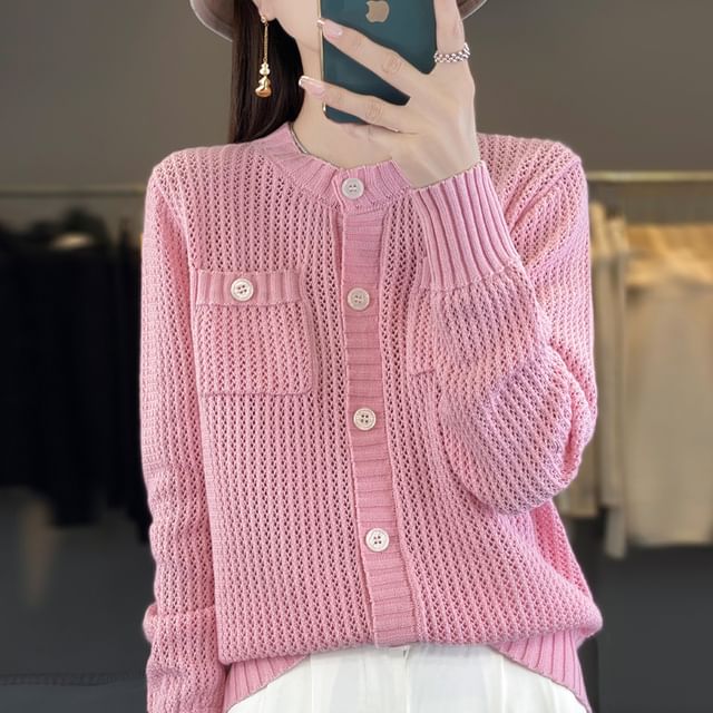 Crew Neck Plain Cardigan