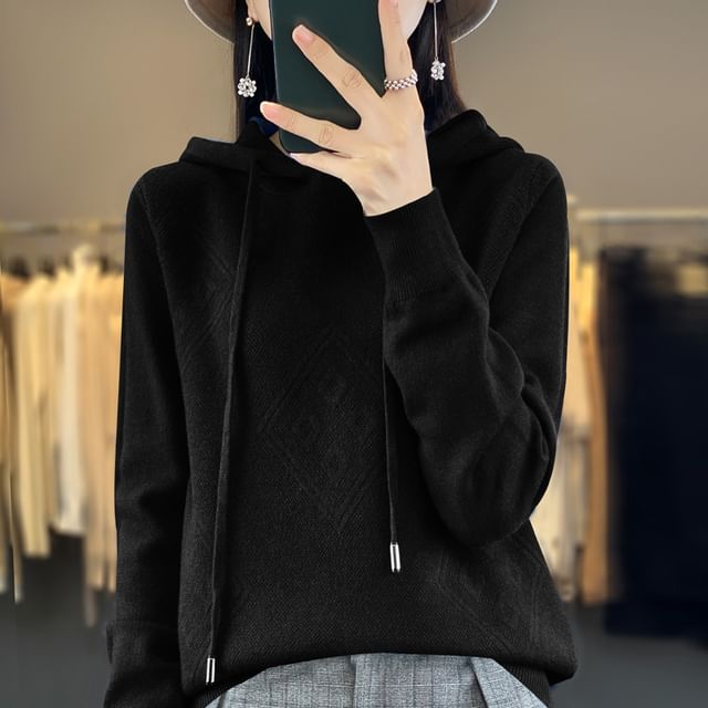 Plain Textured Hood Sweater