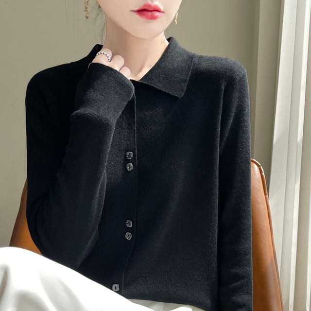 Collared Plain Cardigan