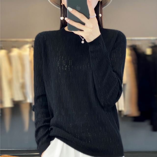 Long Sleeve Crew Neck Plain Knit Top
