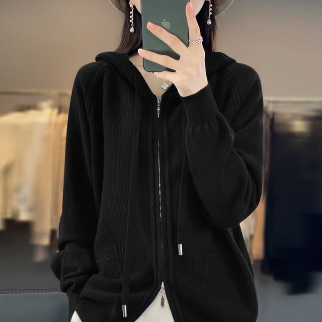 Plain Hood Zip Cardigan